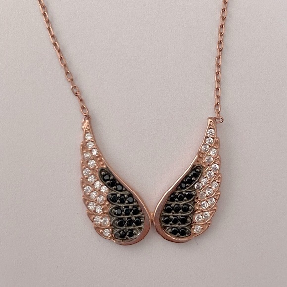 925 Silver angelwing necklace cz rose gold plated
